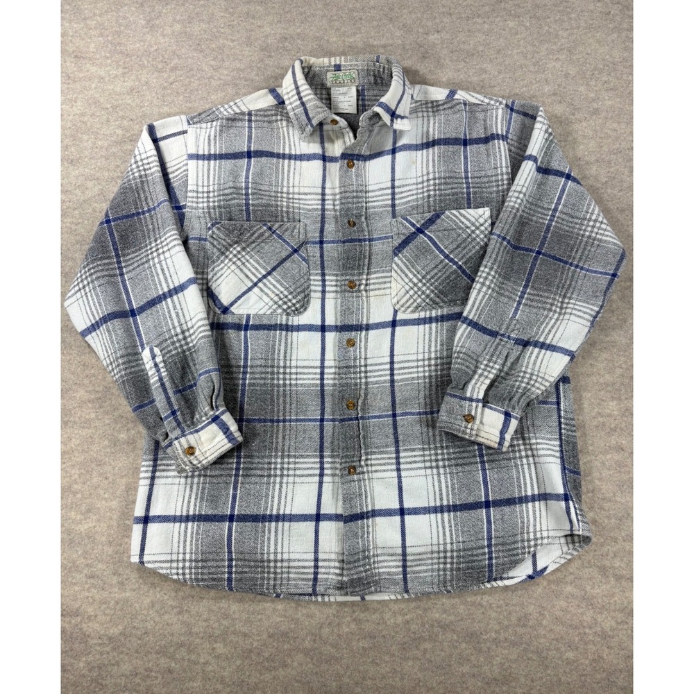 Ash Creek Trading Mens Large Grey Blue Plaid Flannel Button Down Shirt Cotton
